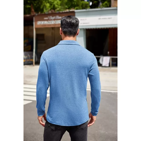COOFANDY Men's Long Sleeve Polo Shirt Casual Dress Button Polo T Shirt with Pocket Basic Lightweight Collared Golf Shirt