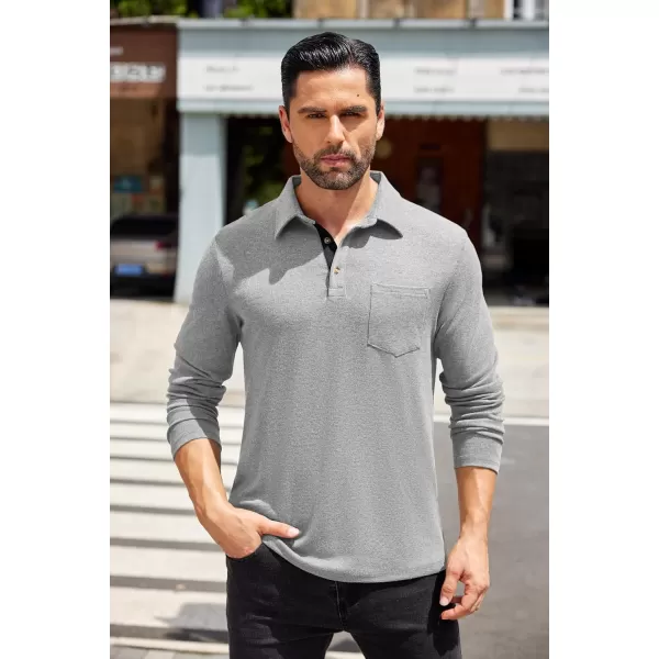 COOFANDY Men's Long Sleeve Polo Shirt Casual Dress Button Polo T Shirt with Pocket Basic Lightweight Collared Golf Shirt