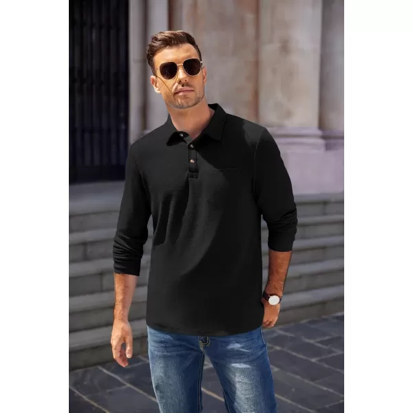 COOFANDY Men's Long Sleeve Polo Shirt Casual Dress Button Polo T Shirt with Pocket Basic Lightweight Collared Golf Shirt