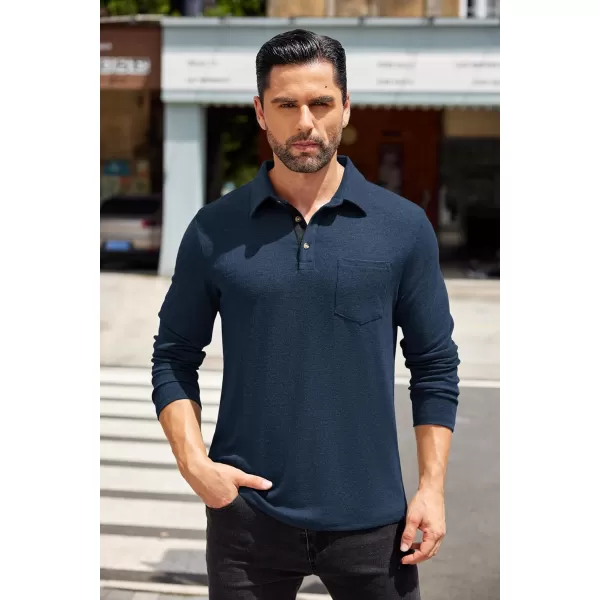COOFANDY Men's Long Sleeve Polo Shirt Casual Dress Button Polo T Shirt with Pocket Basic Lightweight Collared Golf Shirt