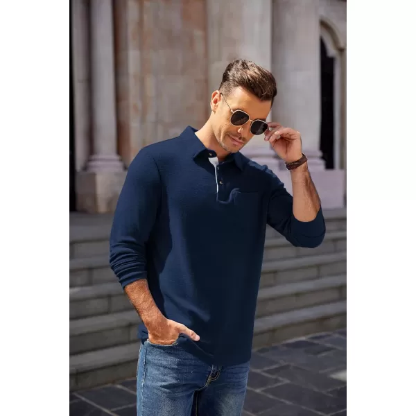 COOFANDY Men's Long Sleeve Polo Shirt Casual Dress Button Polo T Shirt with Pocket Basic Lightweight Collared Golf Shirt