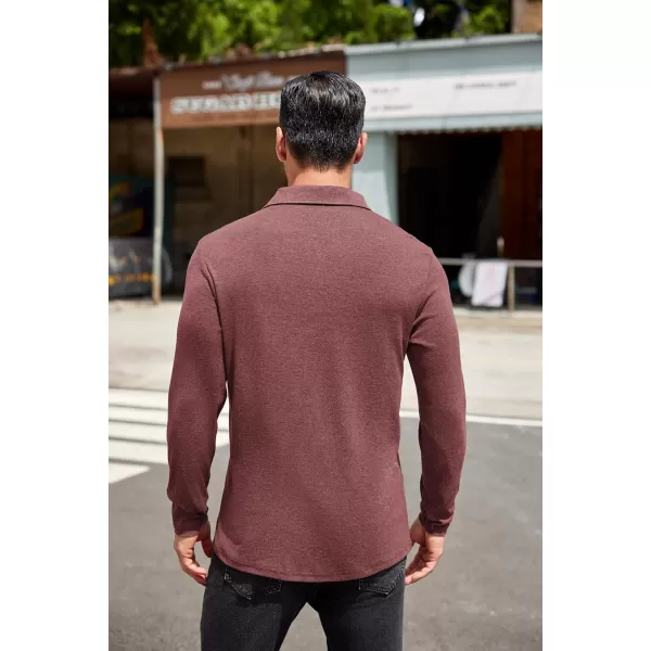 COOFANDY Men's Long Sleeve Polo Shirt Casual Dress Button Polo T Shirt with Pocket Basic Lightweight Collared Golf Shirt