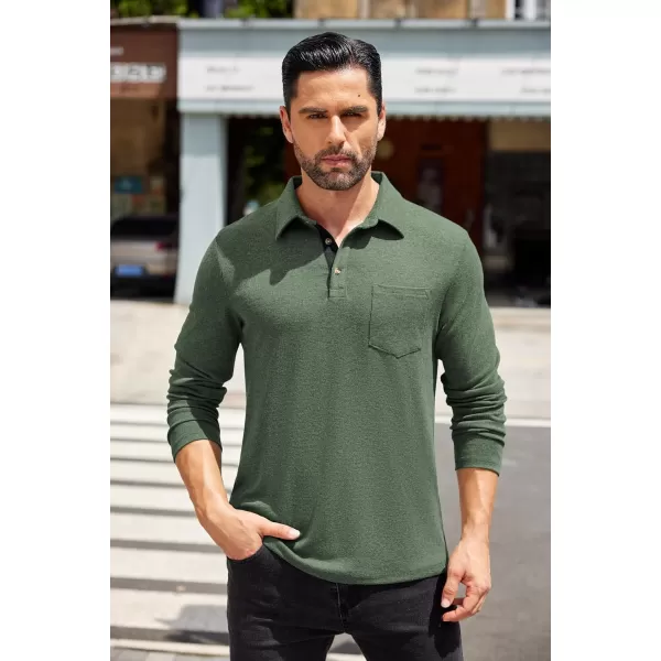 COOFANDY Men's Long Sleeve Polo Shirt Casual Dress Button Polo T Shirt with Pocket Basic Lightweight Collared Golf Shirt