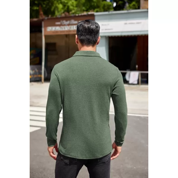 COOFANDY Men's Long Sleeve Polo Shirt Casual Dress Button Polo T Shirt with Pocket Basic Lightweight Collared Golf Shirt