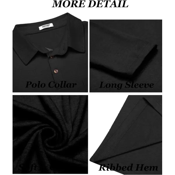 COOFANDY Men's Long Sleeve Polo Shirt Casual Dress Button Polo T Shirt with Pocket Basic Lightweight Collared Golf Shirt