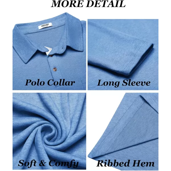 COOFANDY Men's Long Sleeve Polo Shirt Casual Dress Button Polo T Shirt with Pocket Basic Lightweight Collared Golf Shirt