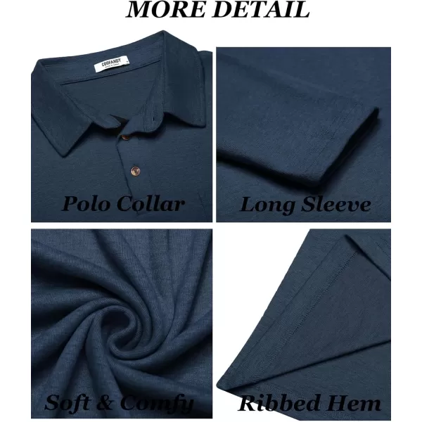 COOFANDY Men's Long Sleeve Polo Shirt Casual Dress Button Polo T Shirt with Pocket Basic Lightweight Collared Golf Shirt