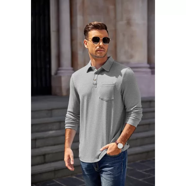 COOFANDY Men's Long Sleeve Polo Shirt Casual Dress Button Polo T Shirt with Pocket Basic Lightweight Collared Golf Shirt