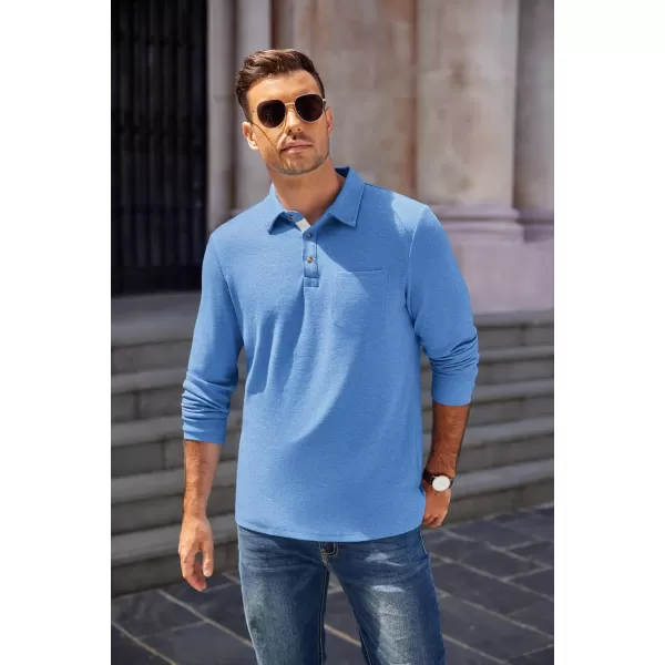 COOFANDY Men's Long Sleeve Polo Shirt Casual Dress Button Polo T Shirt with Pocket Basic Lightweight Collared Golf Shirt