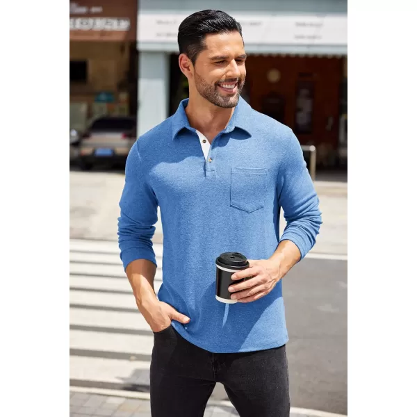 COOFANDY Men's Long Sleeve Polo Shirt Casual Dress Button Polo T Shirt with Pocket Basic Lightweight Collared Golf Shirt