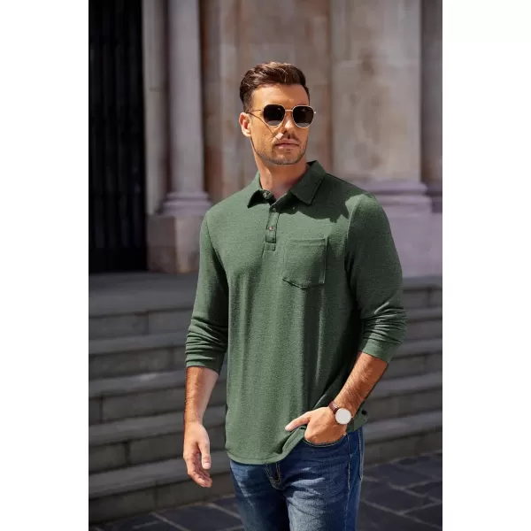 COOFANDY Men's Long Sleeve Polo Shirt Casual Dress Button Polo T Shirt with Pocket Basic Lightweight Collared Golf Shirt