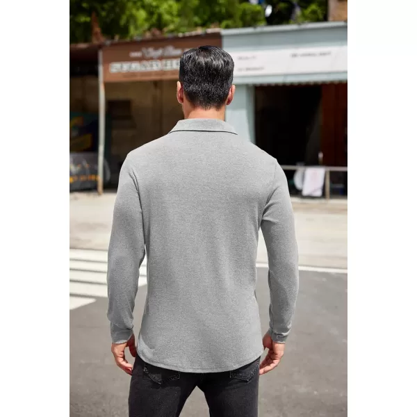 COOFANDY Men's Long Sleeve Polo Shirt Casual Dress Button Polo T Shirt with Pocket Basic Lightweight Collared Golf Shirt