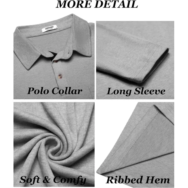 COOFANDY Men's Long Sleeve Polo Shirt Casual Dress Button Polo T Shirt with Pocket Basic Lightweight Collared Golf Shirt