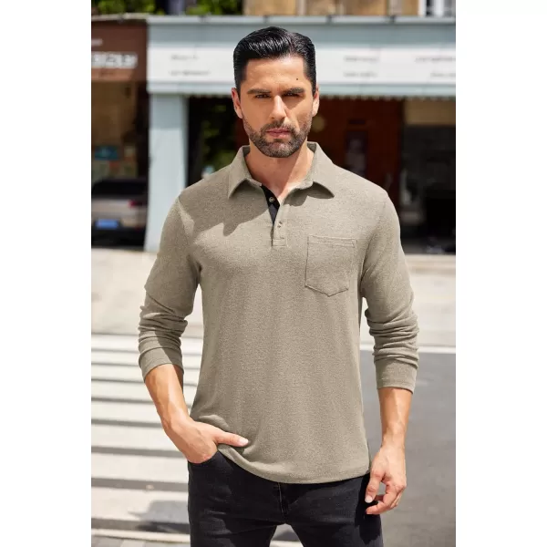 COOFANDY Men's Long Sleeve Polo Shirt Casual Dress Button Polo T Shirt with Pocket Basic Lightweight Collared Golf Shirt