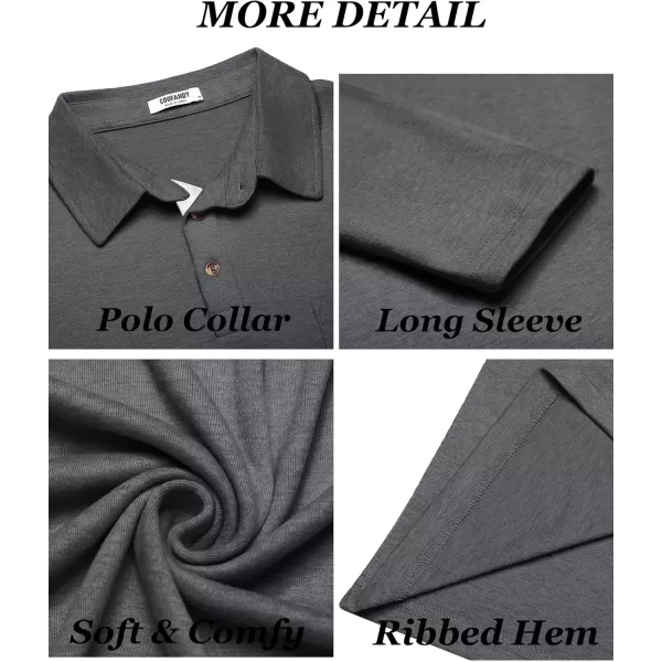 COOFANDY Men's Long Sleeve Polo Shirt Casual Dress Button Polo T Shirt with Pocket Basic Lightweight Collared Golf Shirt