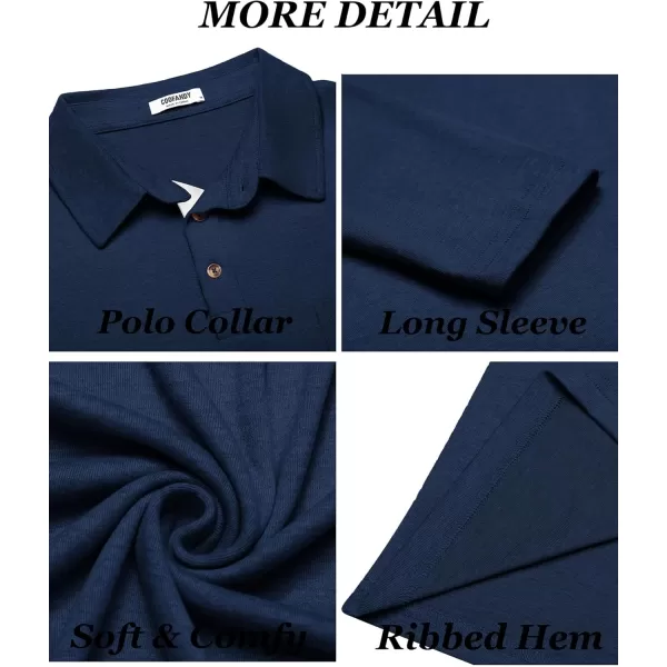 COOFANDY Men's Long Sleeve Polo Shirt Casual Dress Button Polo T Shirt with Pocket Basic Lightweight Collared Golf Shirt
