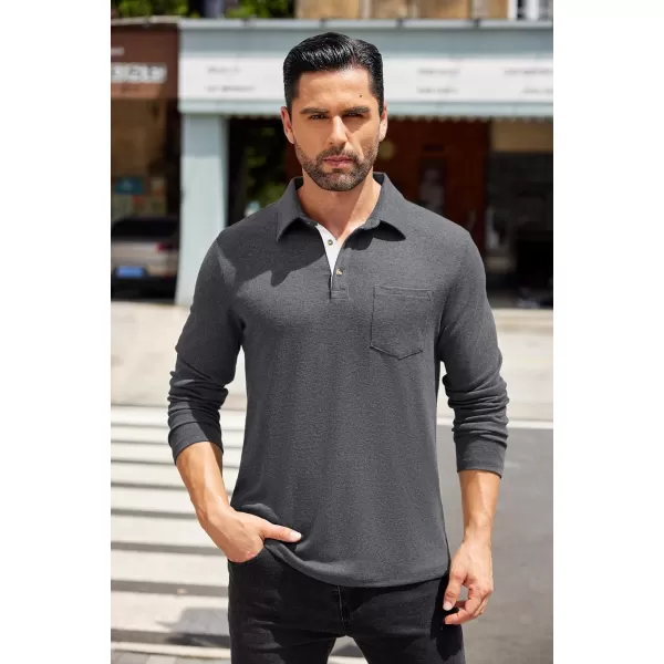 COOFANDY Men's Long Sleeve Polo Shirt Casual Dress Button Polo T Shirt with Pocket Basic Lightweight Collared Golf Shirt