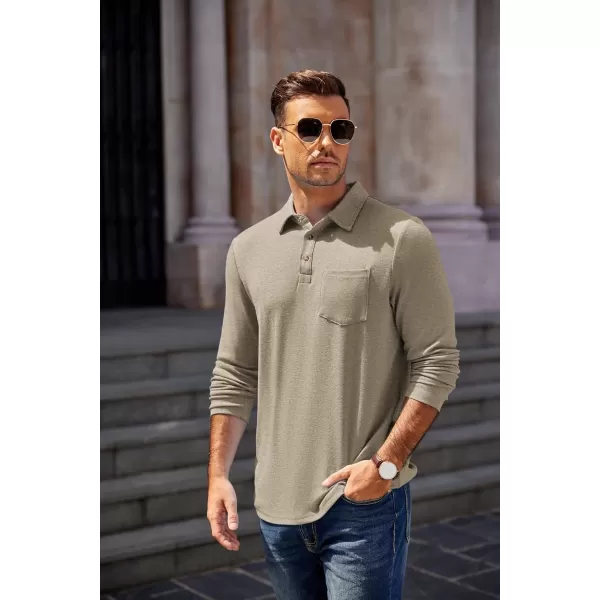 COOFANDY Men's Long Sleeve Polo Shirt Casual Dress Button Polo T Shirt with Pocket Basic Lightweight Collared Golf Shirt