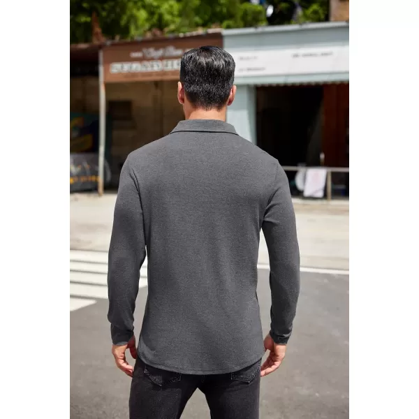 COOFANDY Men's Long Sleeve Polo Shirt Casual Dress Button Polo T Shirt with Pocket Basic Lightweight Collared Golf Shirt