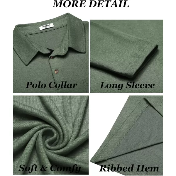 COOFANDY Men's Long Sleeve Polo Shirt Casual Dress Button Polo T Shirt with Pocket Basic Lightweight Collared Golf Shirt
