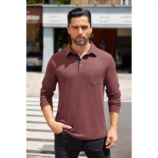 COOFANDY Men's Long Sleeve Polo Shirt Casual Dress Button Polo T Shirt with Pocket Basic Lightweight Collared Golf Shirt
