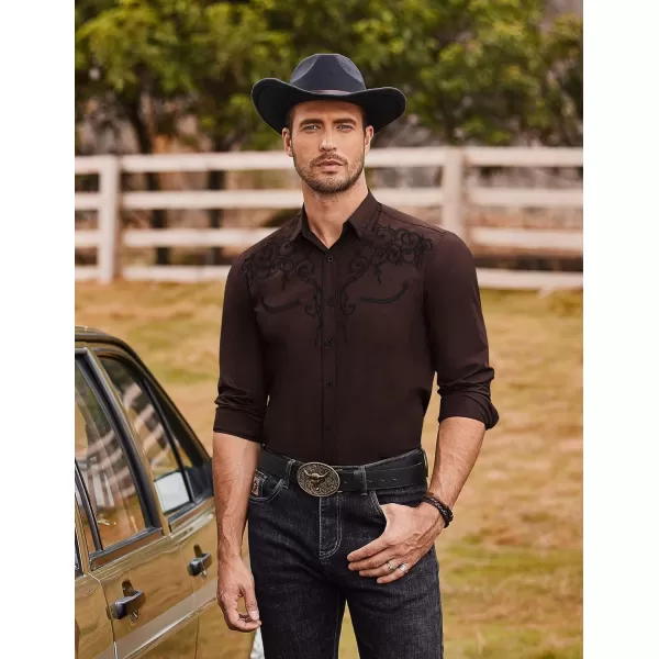 COOFANDY Men's Western Cowboy Shirts Long Sleeve Embroidered Shirt Slim Fit Casual Button Down Shirts