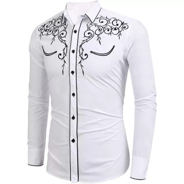 COOFANDY Men's Western Cowboy Shirts Long Sleeve Embroidered Shirt Slim Fit Casual Button Down Shirts