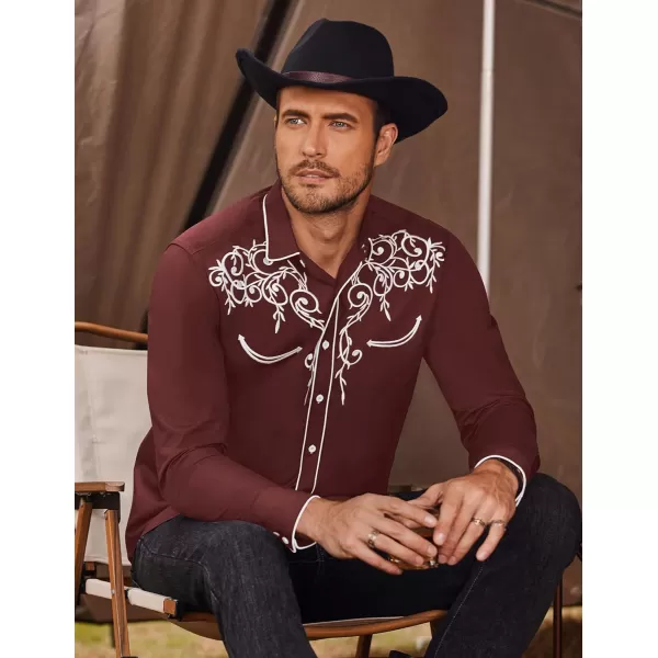 COOFANDY Men's Western Cowboy Shirts Long Sleeve Embroidered Shirt Slim Fit Casual Button Down Shirts