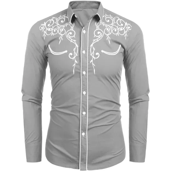 COOFANDY Men's Western Cowboy Shirts Long Sleeve Embroidered Shirt Slim Fit Casual Button Down Shirts