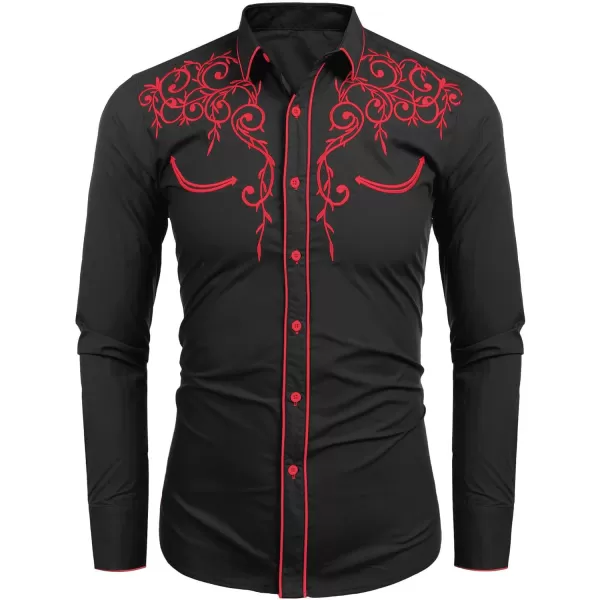 COOFANDY Men's Western Cowboy Shirts Long Sleeve Embroidered Shirt Slim Fit Casual Button Down Shirts