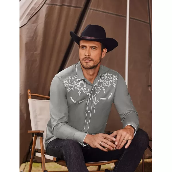 COOFANDY Men's Western Cowboy Shirts Long Sleeve Embroidered Shirt Slim Fit Casual Button Down Shirts