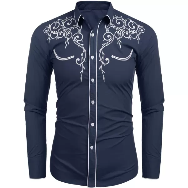 COOFANDY Men's Western Cowboy Shirts Long Sleeve Embroidered Shirt Slim Fit Casual Button Down Shirts