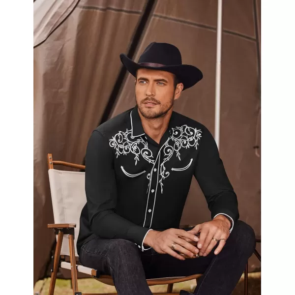 COOFANDY Men's Western Cowboy Shirts Long Sleeve Embroidered Shirt Slim Fit Casual Button Down Shirts