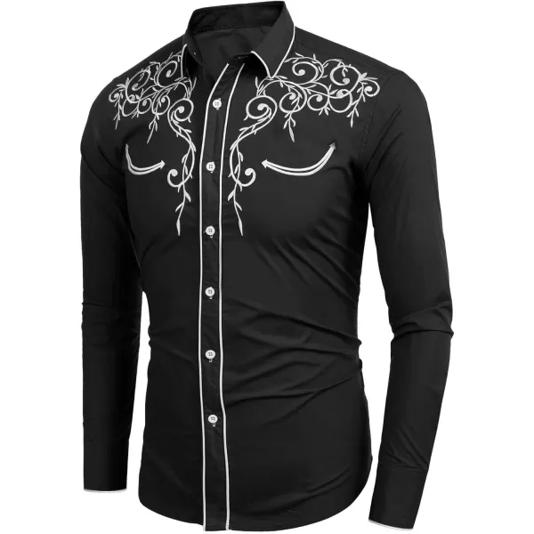 COOFANDY Men's Western Cowboy Shirts Long Sleeve Embroidered Shirt Slim Fit Casual Button Down Shirts