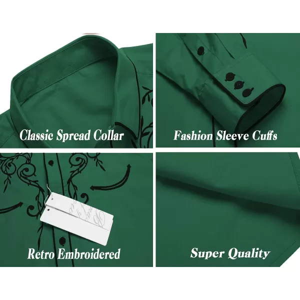 COOFANDY Men's Western Cowboy Shirts Long Sleeve Embroidered Shirt Slim Fit Casual Button Down Shirts