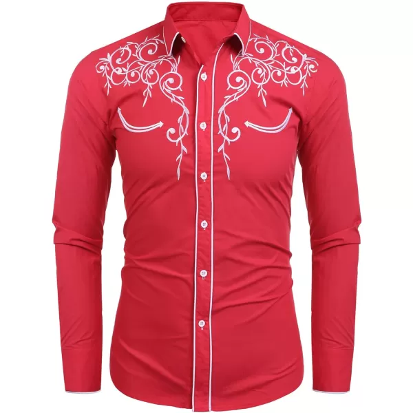 COOFANDY Men's Western Cowboy Shirts Long Sleeve Embroidered Shirt Slim Fit Casual Button Down Shirts
