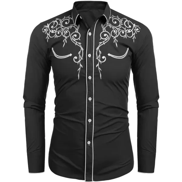 COOFANDY Men's Western Cowboy Shirts Long Sleeve Embroidered Shirt Slim Fit Casual Button Down Shirts