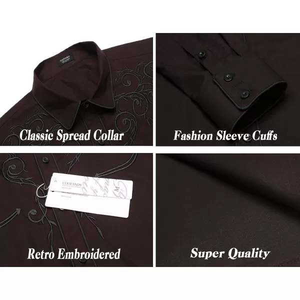 COOFANDY Men's Western Cowboy Shirts Long Sleeve Embroidered Shirt Slim Fit Casual Button Down Shirts
