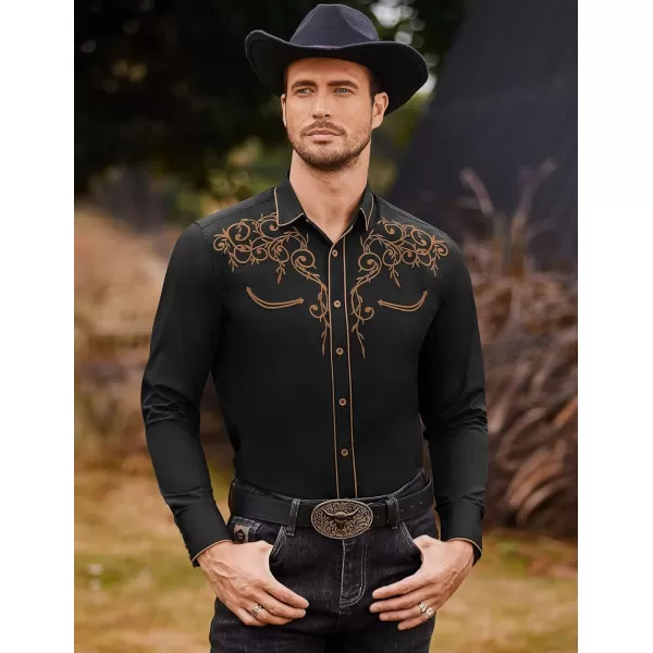 COOFANDY Men's Western Cowboy Shirts Long Sleeve Embroidered Shirt Slim Fit Casual Button Down Shirts