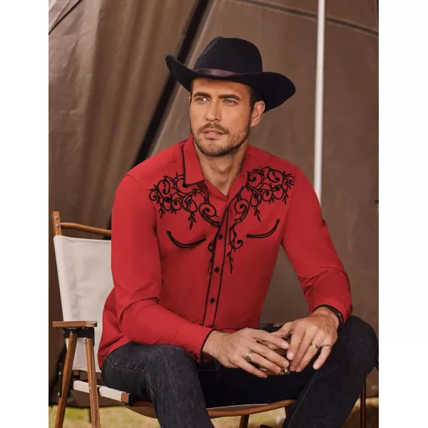 COOFANDY Men's Western Cowboy Shirts Long Sleeve Embroidered Shirt Slim Fit Casual Button Down Shirts