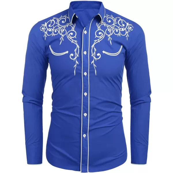 COOFANDY Men's Western Cowboy Shirts Long Sleeve Embroidered Shirt Slim Fit Casual Button Down Shirts
