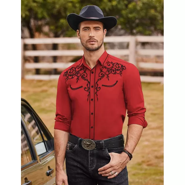 COOFANDY Men's Western Cowboy Shirts Long Sleeve Embroidered Shirt Slim Fit Casual Button Down Shirts