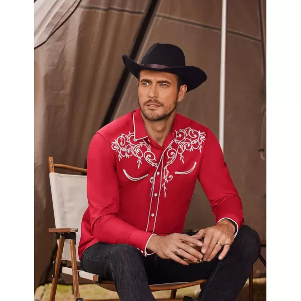 COOFANDY Men's Western Cowboy Shirts Long Sleeve Embroidered Shirt Slim Fit Casual Button Down Shirts