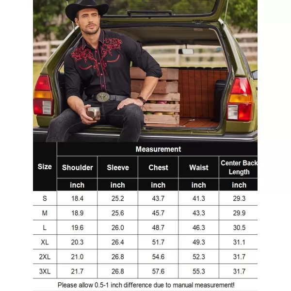COOFANDY Men's Western Cowboy Shirts Long Sleeve Embroidered Shirt Slim Fit Casual Button Down Shirts