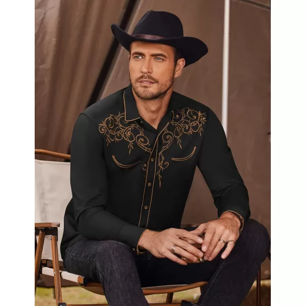 COOFANDY Men's Western Cowboy Shirts Long Sleeve Embroidered Shirt Slim Fit Casual Button Down Shirts