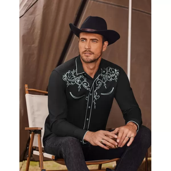COOFANDY Men's Western Cowboy Shirts Long Sleeve Embroidered Shirt Slim Fit Casual Button Down Shirts
