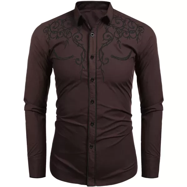 COOFANDY Men's Western Cowboy Shirts Long Sleeve Embroidered Shirt Slim Fit Casual Button Down Shirts