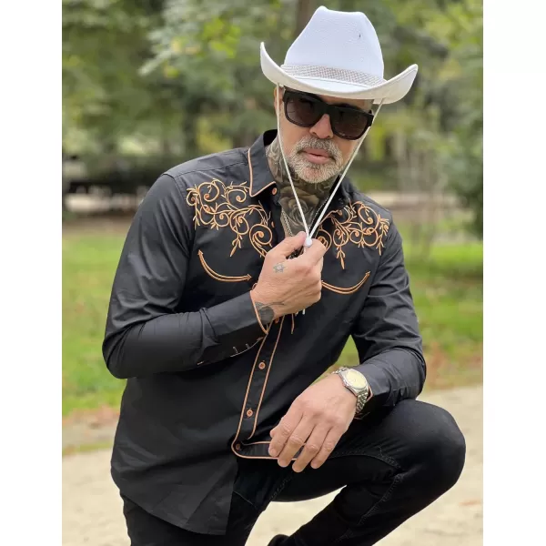 COOFANDY Men's Western Cowboy Shirts Long Sleeve Embroidered Shirt Slim Fit Casual Button Down Shirts