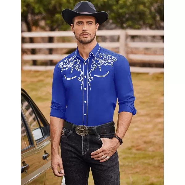 COOFANDY Men's Western Cowboy Shirts Long Sleeve Embroidered Shirt Slim Fit Casual Button Down Shirts