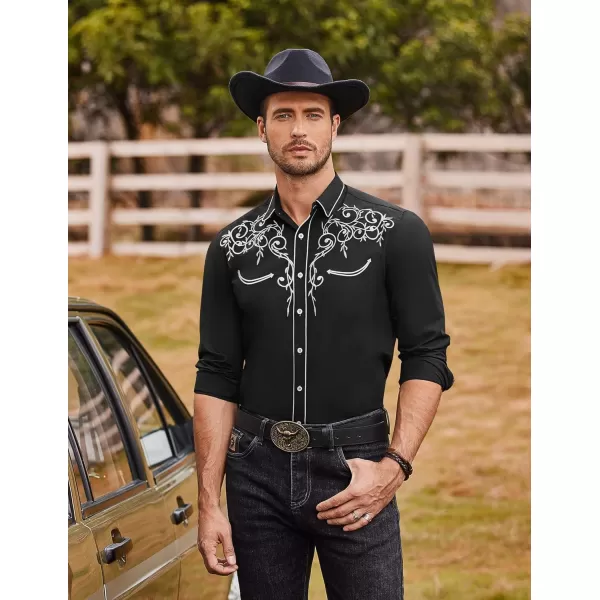 COOFANDY Men's Western Cowboy Shirts Long Sleeve Embroidered Shirt Slim Fit Casual Button Down Shirts